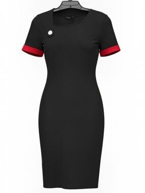 Homeyee Black Sheath Dress with Red Cuff Accents